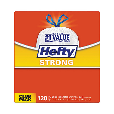 Hefty Strong Tall Kitchen Drawstring Bags, 13 gal, 23.75" x 27", White, 90/Box (RFPE84574)