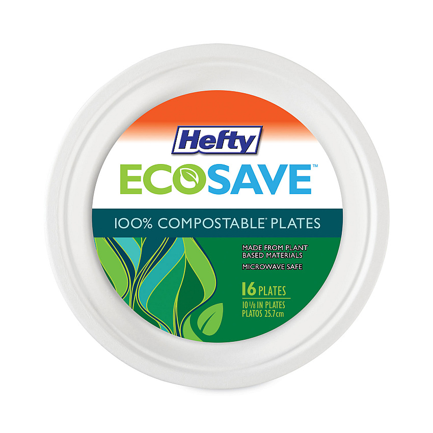 Hefty ECOSAVE Tableware, Plate, Bagasse,  6.75" dia, White, 30/Pack (RFPD77300PK)