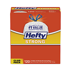 Hefty Strong Tall Kitchen Drawstring Bags, 13 gal, 23.75" x 27", White, 90 Bags/Box, 3 Boxes/Carton (RFPE84574CT)