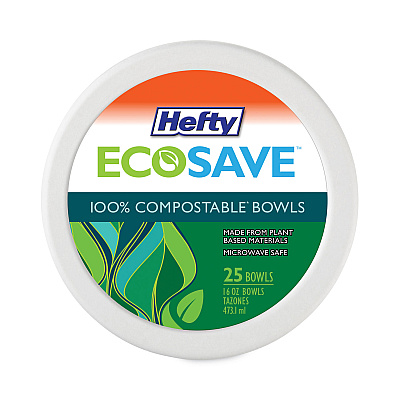 Hefty ECOSAVE Tableware, Bowl, Bagasse, 16 oz, White, 25/Pack (RFPD71625PK)