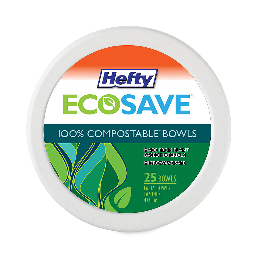 Hefty ECOSAVE Tableware, Bowl, Bagasse, 16 oz, White, 25/Pack (RFPD71625PK)