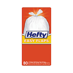 Hefty Easy Flaps Trash Bags, Tie-Flap, 13 gal, 23.75" x 28", White, 80/Box (PCTE84563)