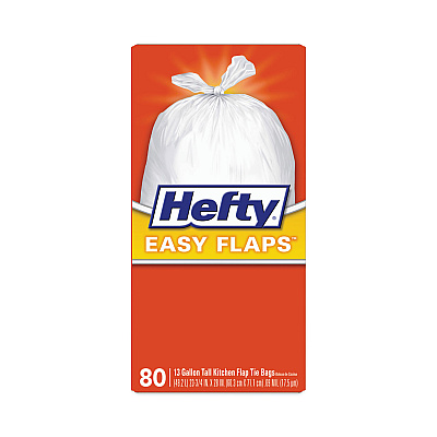 Hefty Easy Flaps Trash Bags, Tie-Flap, 13 gal, 23.75" x 28", White, 80/Box (PCTE84563)