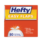Hefty Easy Flaps Trash Bags, 13 gal, 0.69 mil, 23.75" x 28", White, 80 Bags/Box, 3 Boxes/Carton (E84563CT)