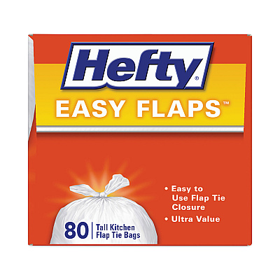 Hefty Easy Flaps Trash Bags, Tie-Flap, 13 gal, 23.75" x 28", White, 80 Bags/Box, 3 Boxes/Carton (PCTE84563CT)