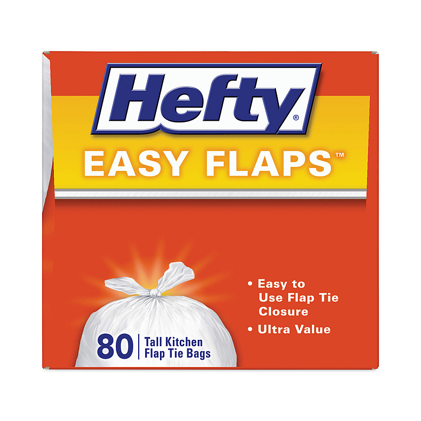 Hefty Easy Flaps Trash Bags, Tie-Flap, 13 gal, 23.75" x 28", White, 80 Bags/Box, 3 Boxes/Carton (PCTE84563CT)