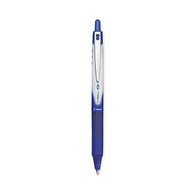 Pilot VBall RT Liquid Ink Roller Ball Pen, Retractable, Extra-Fine 0.5 mm, Blue Ink, Blue/White Barrel (PIL26107)