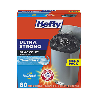 Hefty Ultra Strong BlackOut Tall-Kitchen Drawstring Bags, 13 gal, 23.75" x 24.88", Black, 80 Bags/Box, 3 Boxes/Carton (PCTE88352CT)