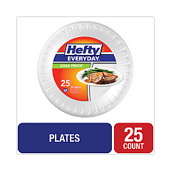Hefty Soak Proof Tableware, Foam Plates, 10.25" dia, White, 25/Pack (RFPD21029)