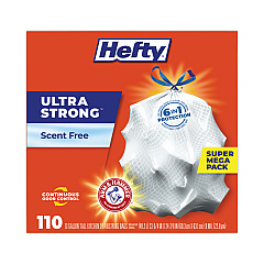 Hefty Ultra Strong Tall Kitchen Trash Bags, Drawstring, 13 gal, 23.75" x 24.88", White, 110 Bags/Box, 3 Boxes/Carton (PCTE88368CT)