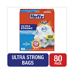 Hefty Extra Heavy-Duty Ultra Strong Scented Tall Kitchen Bags, Drawstring, 13 gal, Clean Burst, 23.75" x 24.88", White, 80/Box (PCTE88356)