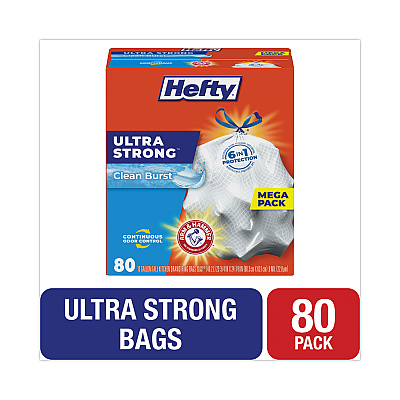 Hefty Extra Heavy-Duty Ultra Strong Scented Tall Kitchen Bags, Drawstring, 13 gal, Clean Burst, 23.75" x 24.88", White, 80/Box (PCTE88356)