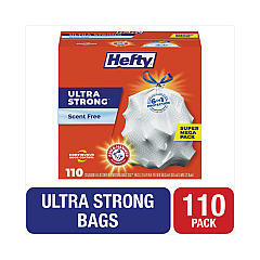Hefty Ultra Strong Tall Kitchen Trash Bags, Drawstring, 13 gal, 23.75" x 24.88", White, 110/Box (PCTE88368)