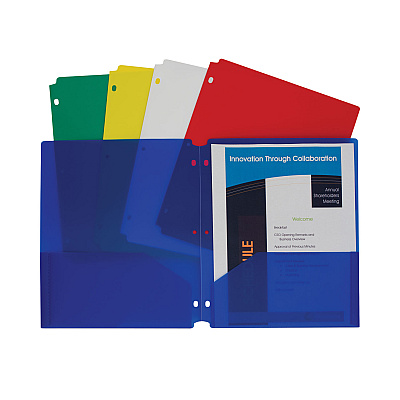 C-Line Two-Pocket Heavyweight Poly Portfolio Folder, 3-Hole Punch, 11 x 8.5, Assorted, 10/Pack (CLI32930)