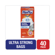 Hefty Ultra Strong Tall Kitchen and Trash Bags, 13 gal, 0.9 mil, 23.75" x 24.88", White, 40/Box (E88338)
