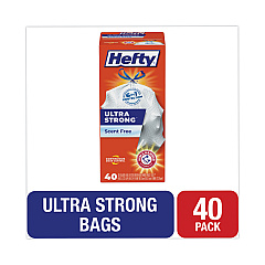Hefty Extra Heavy-Duty Ultra Strong Tall Kitchen Trash Bags, Drawstring, 13 gal, 23.75" x 24.88", White, 40/Box (RFPE88338)