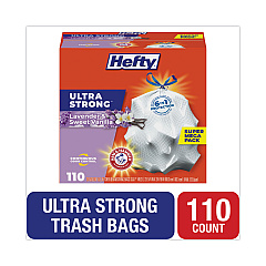 Hefty Extra Heavy-Duty Ultra Strong Scented Tall Kitchen Bags, Drawstring, 13 gal, Lavender/Vanilla, 23.75 x 24.88, White, 110/Box (PCTE88366)