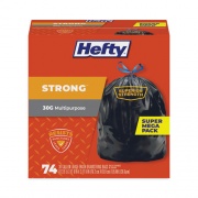 Hefty Strong Multipurpose Drawstring Trash Bags, 30 gal, 1.1 mil, 30" x 33", Black, 74/Box, 3 Boxes/Carton (E85274CT)