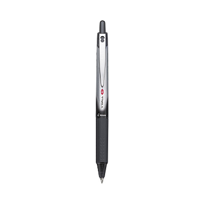 Pilot VBall RT Liquid Ink Roller Ball Pen, Retractable, Fine 0.7 mm, Black Ink, Black/White Barrel (PIL26206)