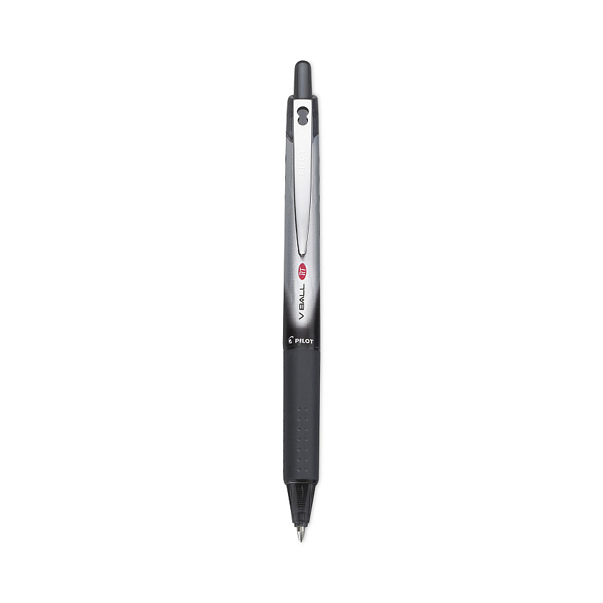 Pilot VBall RT Liquid Ink Roller Ball Pen, Retractable, Fine 0.7 mm, Black Ink, Black/White Barrel (PIL26206)