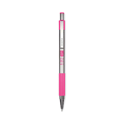 Zebra F-301 Ballpoint Pen, Retractable, Fine 0.7 mm, Black Ink, Stainless Steel/Pink Barrel (ZEB37111)