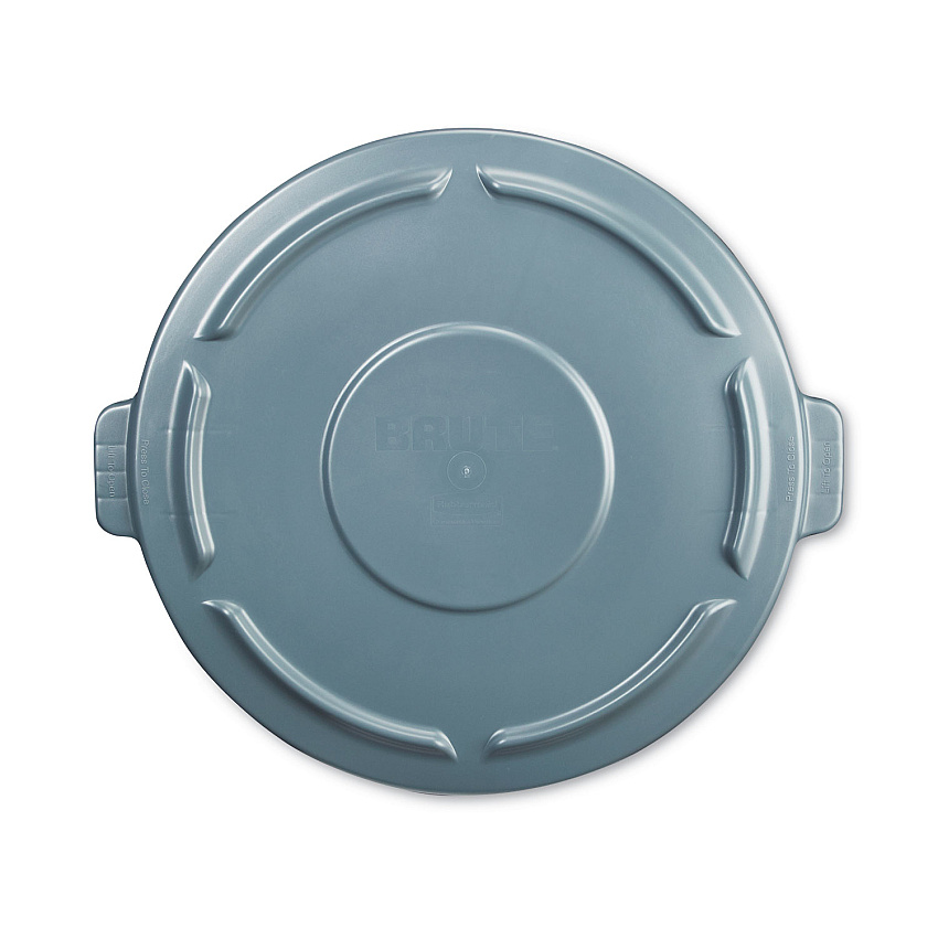 Rubbermaid Commercial BRUTE Self-Draining Flat Top Lids for 10 gal Round BRUTE Container, 15.91" Diameter, Gray, 6/Carton (RCP260900GRAYCT)