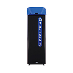 Rubbermaid Commercial Sustain Decorative Refuse with Recycling Lid, 15 gal, Metal/Plastic, Black/Blue (RCP2078994)