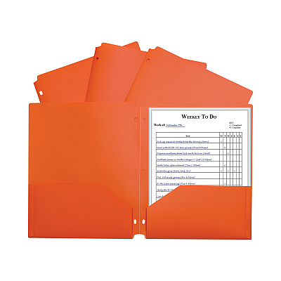 C-Line Two-Pocket Heavyweight Poly Portfolio Folder, 3-Hole Punch, 11 x 8.5, Orange, 25/Box (CLI33932BX)