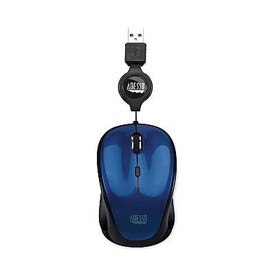 Adesso Illuminated Retractable Mouse, USB 2.0, Left/Right Hand Use, Dark Blue (IMOUSES8L)