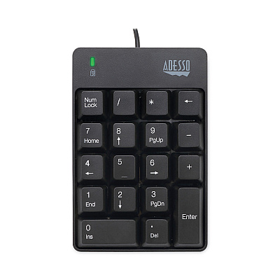 Adesso Spill-Resistant 18-Key Numeric Keypad, Black (ADEAKB601UB)