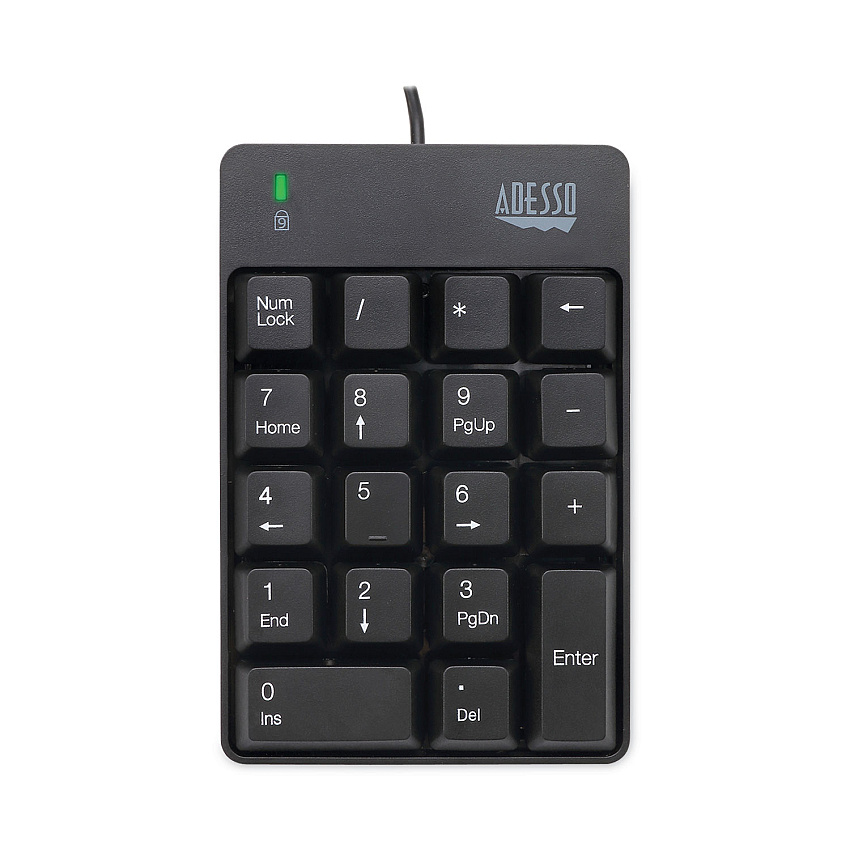 Adesso Spill-Resistant 18-Key Numeric Keypad, Black (ADEAKB601UB)
