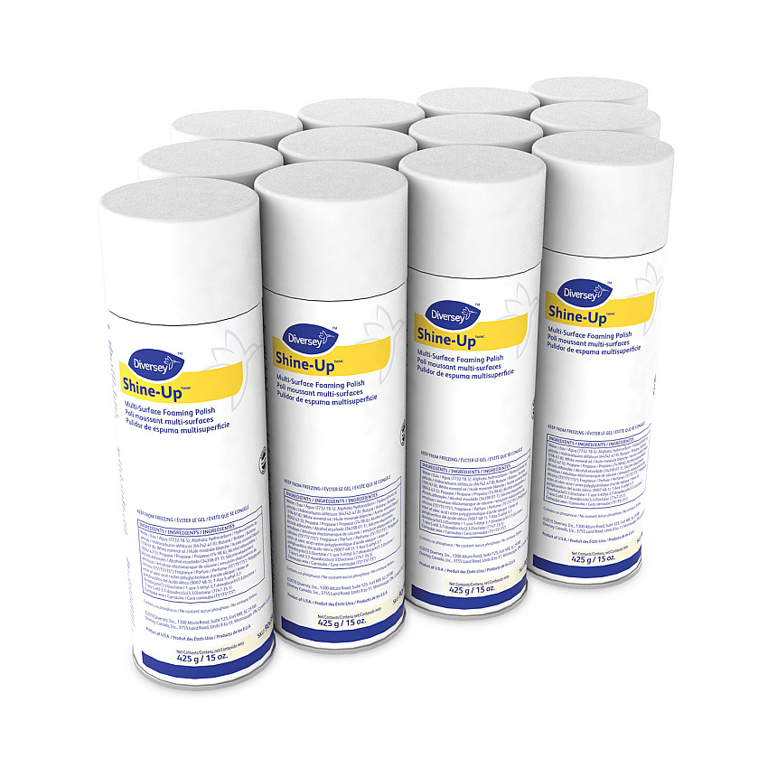 Diversey Shine-UpTM/MC Multi-Surface Foaming Polish, Lemon Scent, 15 oz Aerosol Spray, 12/Carton (DVO904390)
