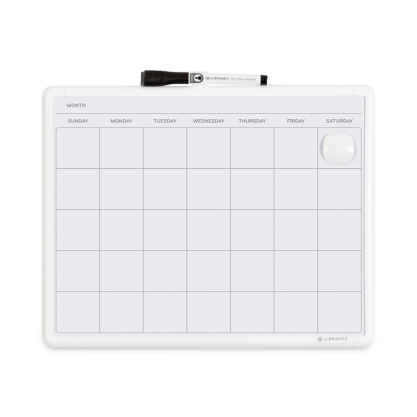 U Brands Magnetic Dry Erase Monthly Calendar, 14 x 11.66, White Surface, White Plastic Frame (UBR260U0004)
