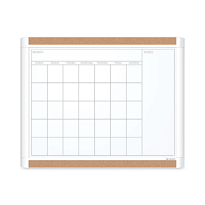 U Brands PINIT Magnetic Dry Erase Calendar with Plastic Frame, One-Month, 20 x 16, White Surface, White Plastic Frame (UBR437U0001)