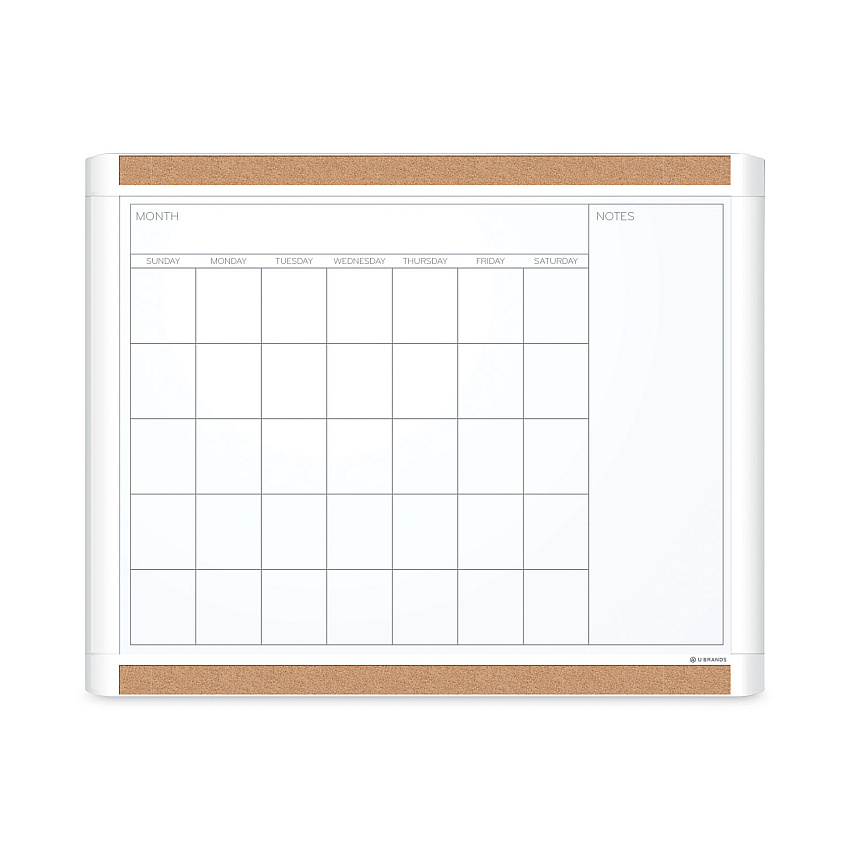 U Brands PINIT Magnetic Dry Erase Calendar with Plastic Frame, One-Month, 20 x 16, White Surface, White Plastic Frame (UBR437U0001)