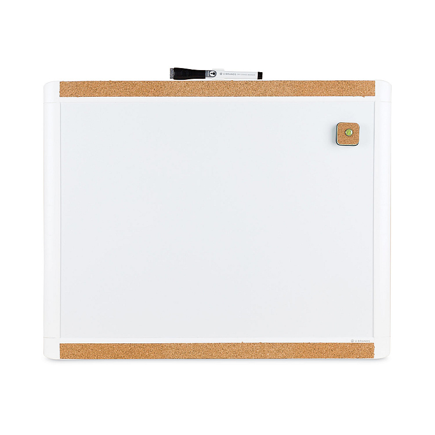 U Brands PINIT Magnetic Dry Erase Board with Plastic Frame, 20 x 16, White Surface, White Plastic Frame (UBR428U0001)