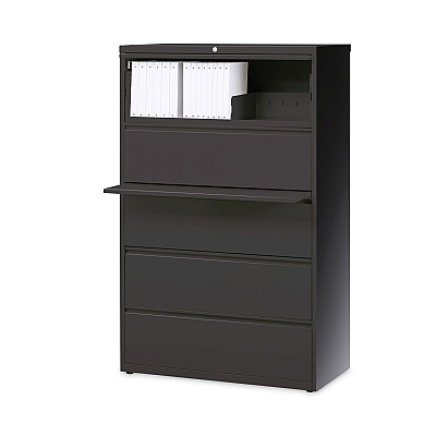 Hirsh Industries Lateral File Cabinet, 5 Letter/Legal/A4-Size File Drawers, Charcoal, 36 x 18.62 x 67.62 (HID16068)