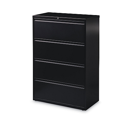 Hirsh Industries Lateral File Cabinet, 4 Letter/Legal/A4-Size File Drawers, Black, 36 x 18.62 x 52.5 (HID14989)