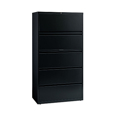 Hirsh Industries Lateral File Cabinet, 5 Letter/Legal/A4-Size File Drawers, Black, 36 x 18.62 x 67.62 (HID14992)