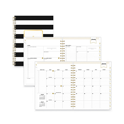 Blue Sky Day Designer Daily/Monthly Frosted Planner, Rugby Stripe Artwork, 10 x 8, Black/White Cover, 12-Month (July-June): 2025-2026 (137885)