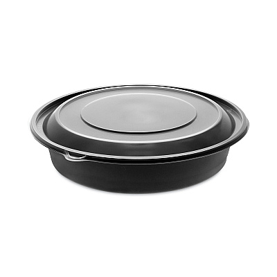 Pactiv Evergreen EarthChoice MealMaster Container with Lid, 48 oz, 10.13" Diameter x 2.13"h, 1-Compartment, Black/Clear, Plastic, 150/Carton (PCT0CN80948CSTC)