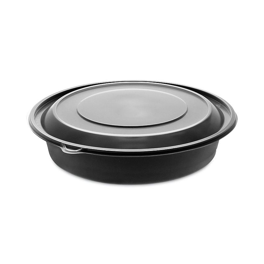 Pactiv Evergreen EarthChoice MealMaster Container with Lid, 48 oz, 10.13" Diameter x 2.13"h, 1-Compartment, Black/Clear, Plastic, 150/Carton (PCT0CN80948CSTC)