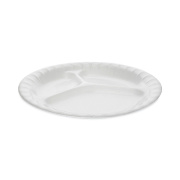 Pactiv Evergreen Placesetter Deluxe Laminated Foam Dinnerware, 3-Compartment Plate, 8.88" dia, White, 500/Carton (0TK100110000)