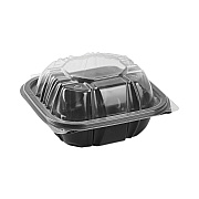 Pactiv Evergreen EarthChoice Vented Dual Color Microwavable Hinged Lid Container, 1-Compartment, 16oz, 6 x 6 x 3, Black/Clear, Plastic, 321/CT (PCTDC6610B000)
