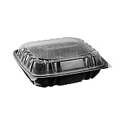 Pactiv Evergreen EarthChoice Vented Dual Color Microwavable Hinged Lid Container, 3-Compartment 34oz, 10.5x9.5x3, Black/Clear, Plastic, 132/CT (PCTDC109310B000)