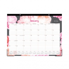 Blue Sky Joselyn Desk Pad, Rose Artwork, 22 x 17, White/Pink/Peach Sheets, Black Binding, Clear Corners, 12-Month (Jan-Dec): 2023 (102714)
