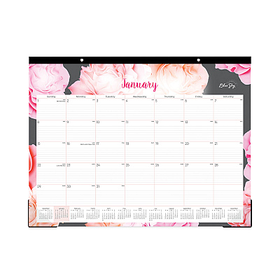 Blue Sky Joselyn Desk Pad, Rose Artwork, 22 x 17, White/Pink/Peach Sheets, Black Binding, Clear Corners, 12-Month (Jan to Dec): 2026 (102714)