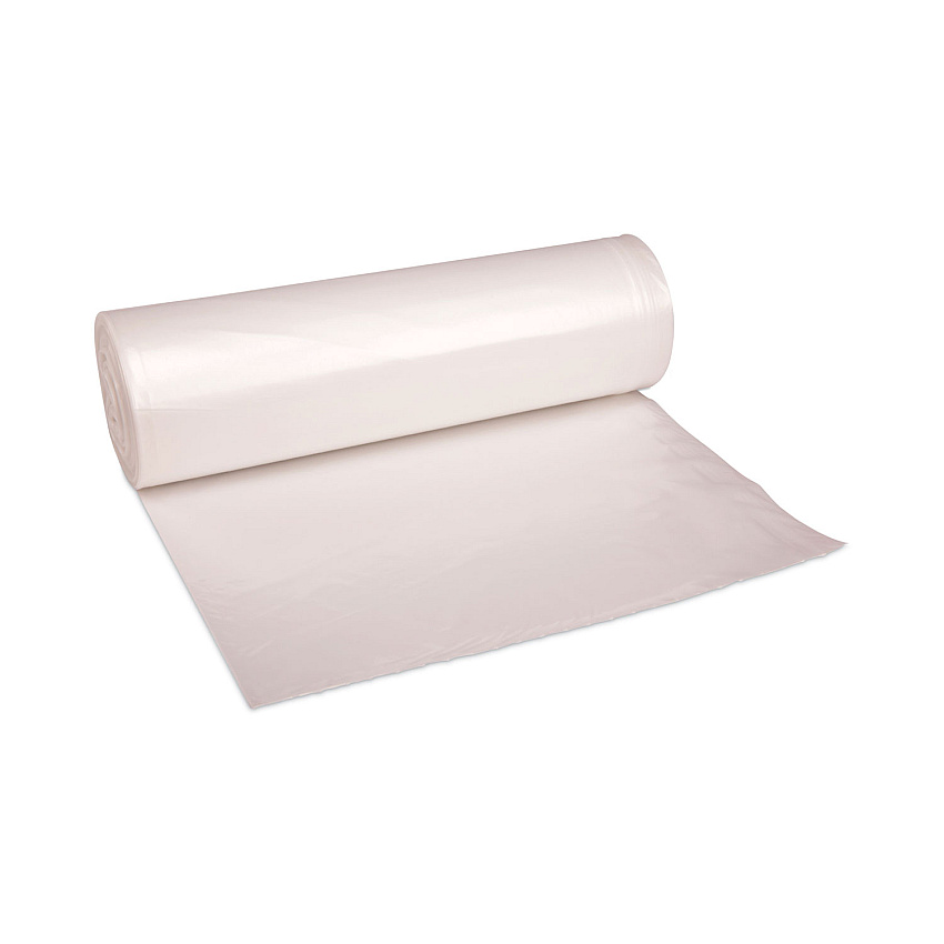 Boardwalk High-Density Can Liners, 45 gal, 10 mic, 40" x 46", Natural, Perforated Roll, 25 Bags/Roll, 10 Rolls/Carton (BWK404612)