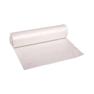 Boardwalk High-Density Can Liners, 45 gal, 13 mic, 40" x 46", Natural, Perforated Roll, 25 Bags/Roll, 10 Rolls/Carton (BWK404616)