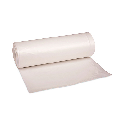 Boardwalk High-Density Can Liners, 45 gal, 19 mic, 40" x 46", Natural, Perforated Roll, 25 Bags/Roll, 6 Rolls/Carton (BWK404622)